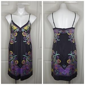 ECI 100% silk paisley floral V-neck spaghetti strap dress sz 4